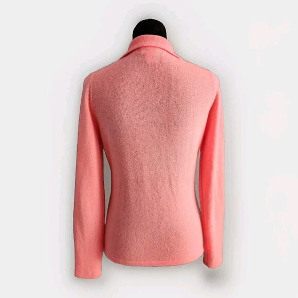 Peck & Peck 100% cashmere Neon Coral V neck Collared Long Sleeve sweater Small - Picture 3 of 6
